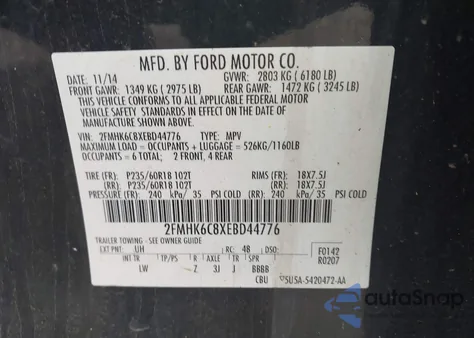 2014 Ford Flex Sel from USA, damaged, VIN 2FMHK6C8XEBD44776